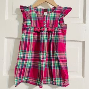 Tea Collection Girls Lucknow Pink & Green Plaid Tassel Dress